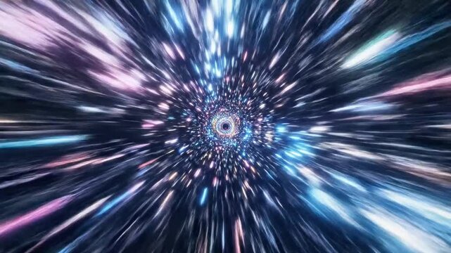 Vibrant light burst warp speed tunnel background