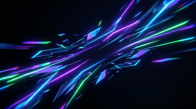 Futuristic neon light streaks on dark background with glowing motion trails, digital energy tunnel and high speed technology concept generated with AI