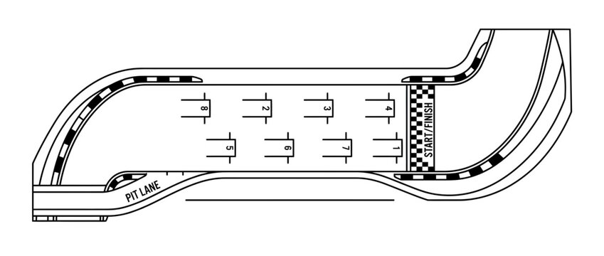 Racing Track Layout with Pit Lane and Start Finish Line