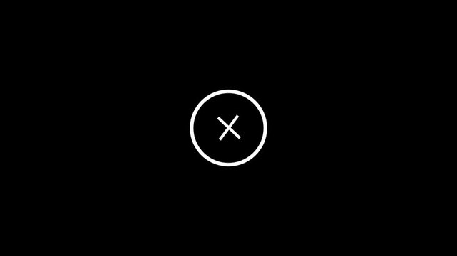 White cross mark icon on , symbol for failure, wrong and error sign for verification. black background 4k animation