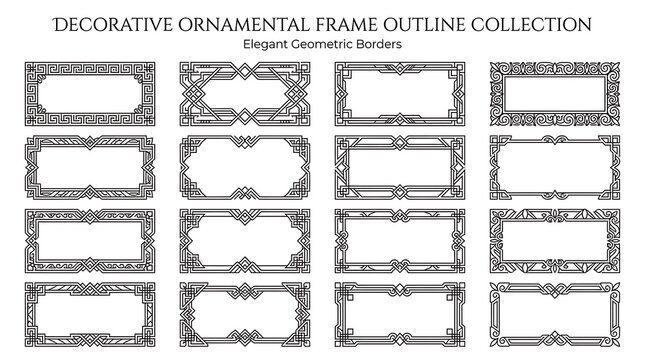 Set of Decorative Ornamental Frame Outline Illustrations.