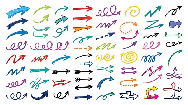 Set of Hand Drawn Scribble Arrows Collection.
