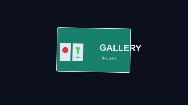 Gallery fine signage animation, modern museum directional motion 4k wayfinding