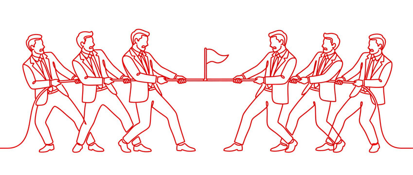 Businessmen in tug of war illustration