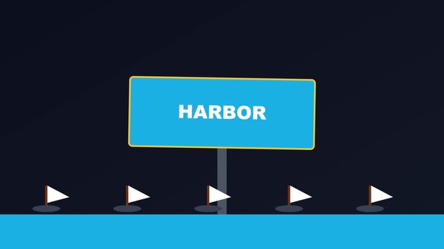 Harbor sign directional roadway marker with animation 4k white flags motion