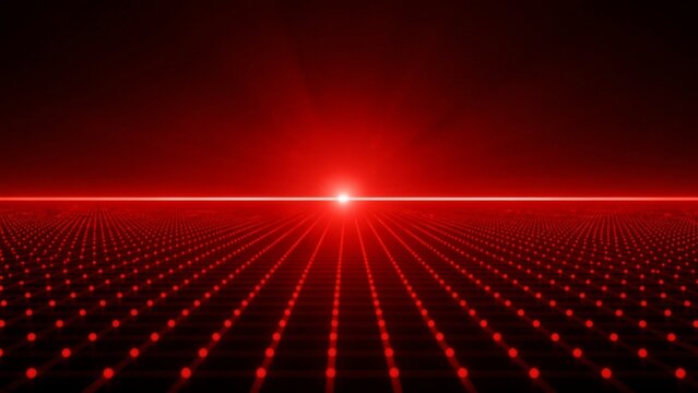 Futuristic red technology matrix with hexagon mesh structure, abstract digital network background featuring geometric depth and modern design