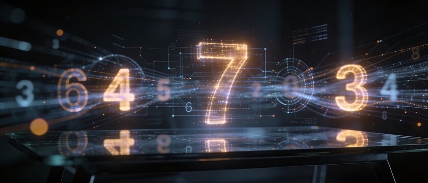 Futuristic digital numbers and data streams visualization on a dark high-tech background