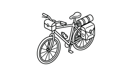 Obraz premium Isometric touring bicycle with travel gear and panniers