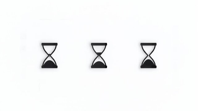 Minimalist hourglass icons with falling sand on white background