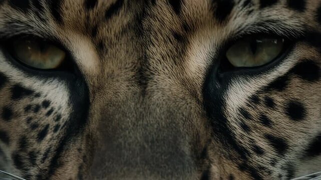 Macro close-up of a leopard's eye with sharp reflection detail, visible fur pattern around the eye