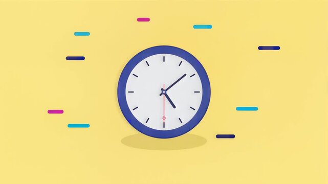 Fast moving clock hands on yellow background animation
