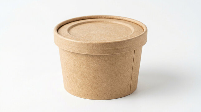 Blank fast food takeout container in paper with a round lid and no branding on a solid white backdrop