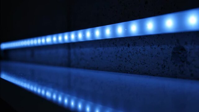 LED strip light slowly dimming on and off. Modern lighting control demonstration.