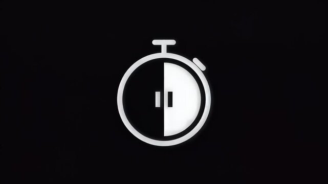 Stopwatch icon ticking and pausing on black background