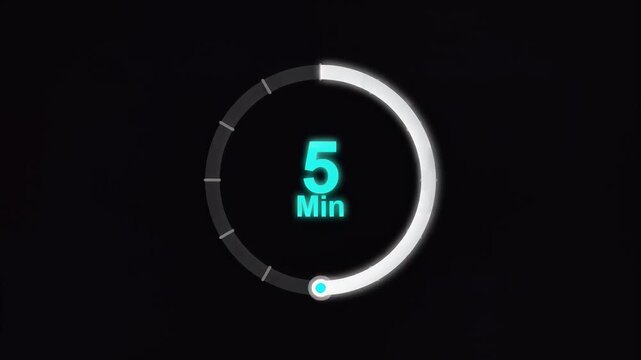 Glowing cyan five minute timer with circular progress bar