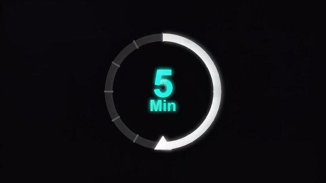 Five minute digital countdown timer with circular progress bar