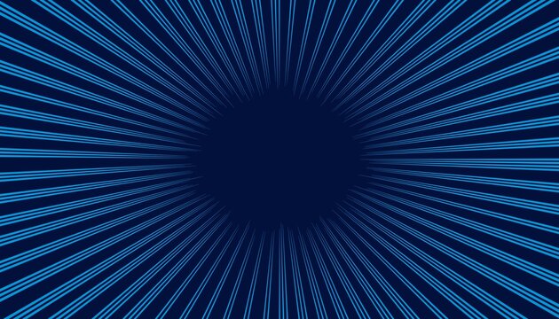 Abstract blue radial curved line background with dynamic vortex effect and central copy space design