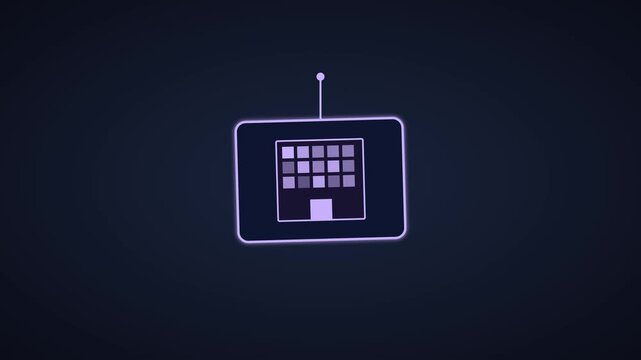 Neon glowing smart building animation with flickering office windows for corporate technology and real estate concepts 4k