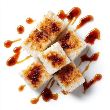 Sri Lankan dessert of kiribath coconut milk rice isolated on a white background