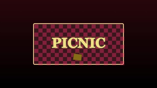 Picnic sign with checkered pattern animation 4k background, and basket for, outdoor leisure and, summer holiday concepts