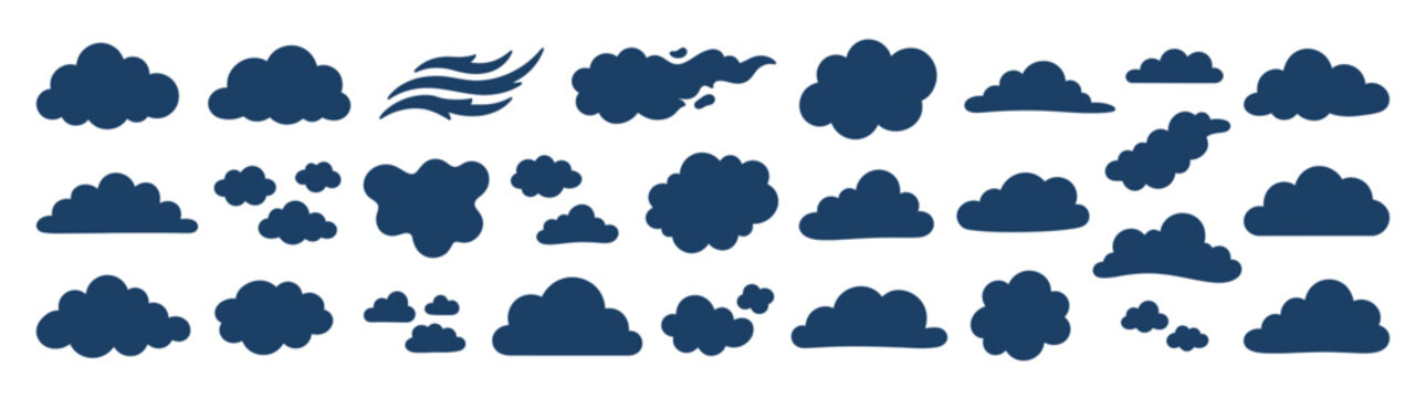 Collection of Dark Blue Cloud Silhouettes