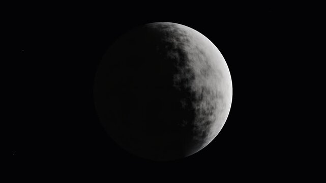 The lunar surface fades into deep shadow as the moon moves through its orbital phase in the vast expanse of space.