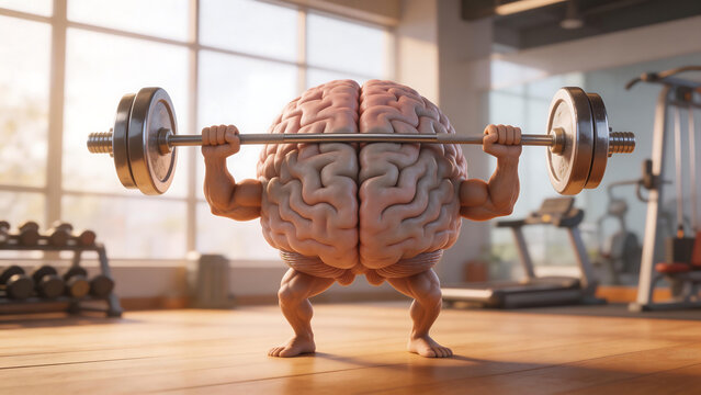 Brain lifting weights in gym