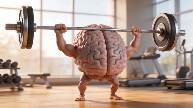 Brain lifting weights in gym