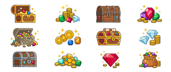 Pixel Art Treasure Chests and Gems Collection © Entus