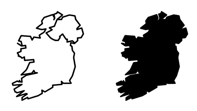 Ireland map outline and solid silhouette vector isolated icon set