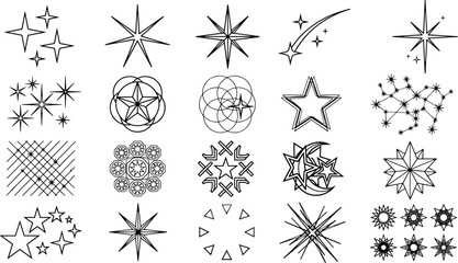 Hand drawn celestial star and sparkle doodle collection with celestial constellation illustration collection astronomy geometry astrology decorative minimalist shooting © Golzar