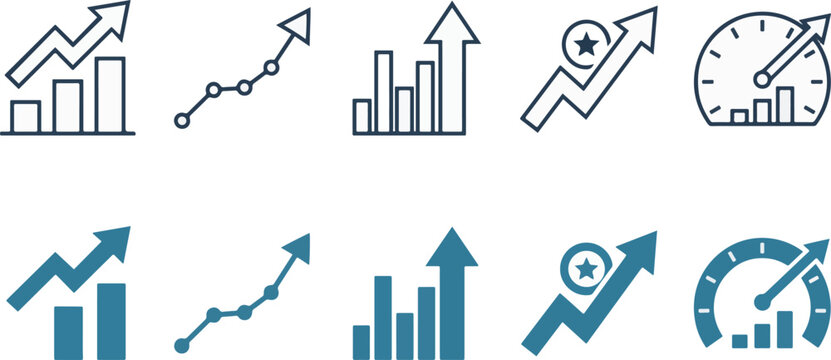Growing graph set. Business chart with arrow. Growths chart collection. Profit growing sumbol. Progress bar. Bar diagram. Growth success arrow icon