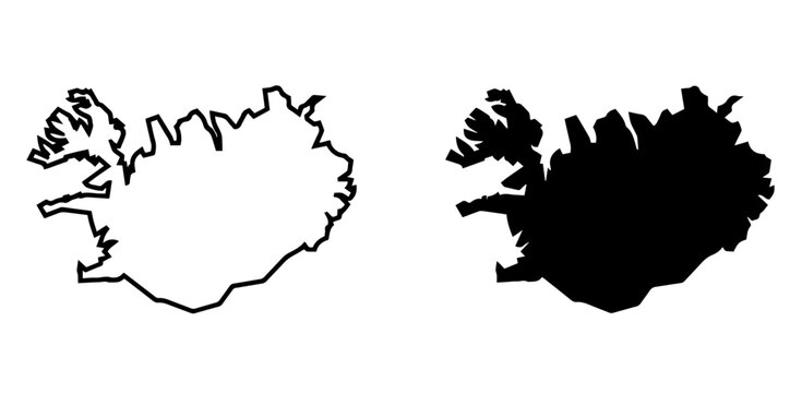 Iceland map outline and solid silhouette vector isolated icon set
