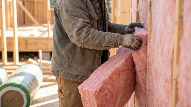 Energy efficient insulation concept close up half wall frame