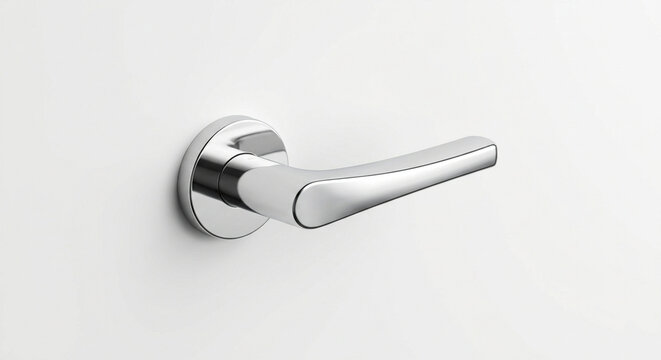 Modern chrome door handle on a clean white door, a sleek and minimalist design for contemporary interior architecture and home hardware.