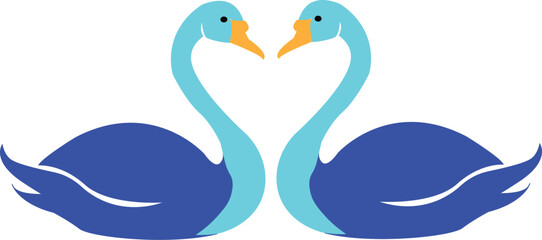 Two blue stylized swans facing each other forming a heart shape vector illustration © Amri Grafika