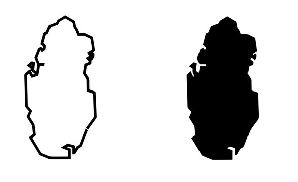Qatar map outline and solid silhouette vector icon set