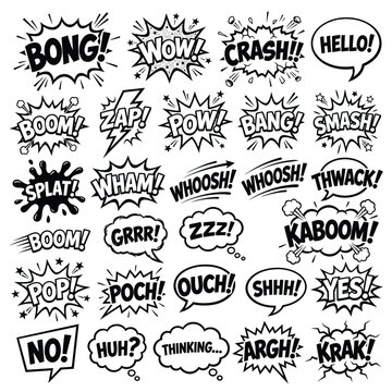 Comic book speech bubbles and onomatopoeia sound effects collection