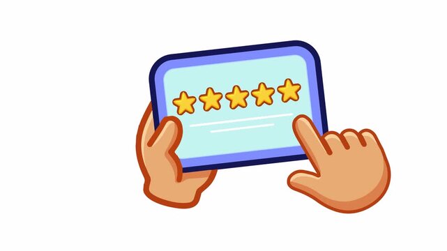 Animation showing a star rating on a tablet. Isolated Object. Transparent background