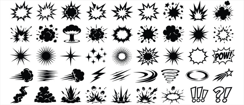 Collection of comic book action explosion elements with explosion movement collection speedlines illustrative isolated background intensity dramatic