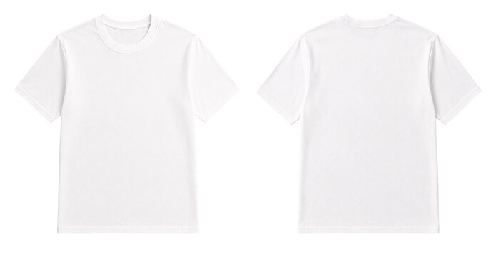 Blank White T-Shirt Mockup Front and Back View Isolated on Transparent Background