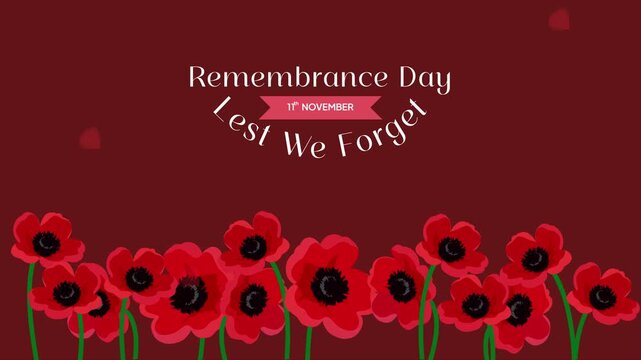 Field of poppies remembering fallen soldiers. Remembrance Day concept. Full length Icon animation illustration. High quality&nbsp;4k&nbsp;footage