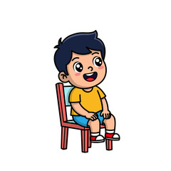 An illustration of a boy sitting on a cute wooden chair