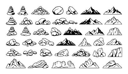 Mountain Rock Stone Silhouette Vector Collection Isolated © MDNOYON