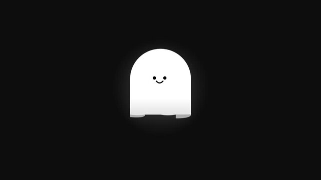 Cute smiling ghost character floating on a black background