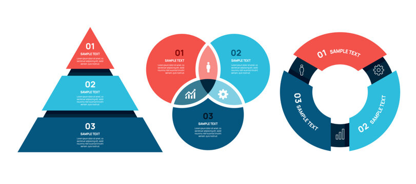 Infographic Circle Diagram set, cycle venn diagram 3 option set for business presentation, vector illustration.