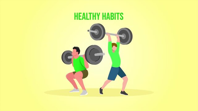 Weightlifting exercise improving strength and fitness. Healthy Habits day concept. Full length Icon animation illustration. High quality&nbsp;4k&nbsp;footage