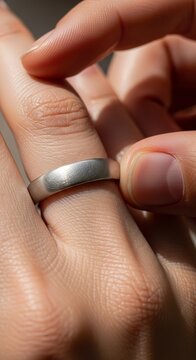 Close-up of hand with wedding band.