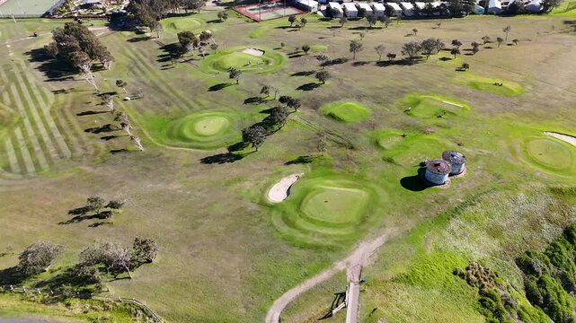 Aerial View of Coastal Golf Course Green in Crescent Head