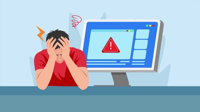 Overwhelmed worker facing digital information overload. Digital Stress concept. Full length Icon animation illustration. High quality&nbsp;4k&nbsp;footage